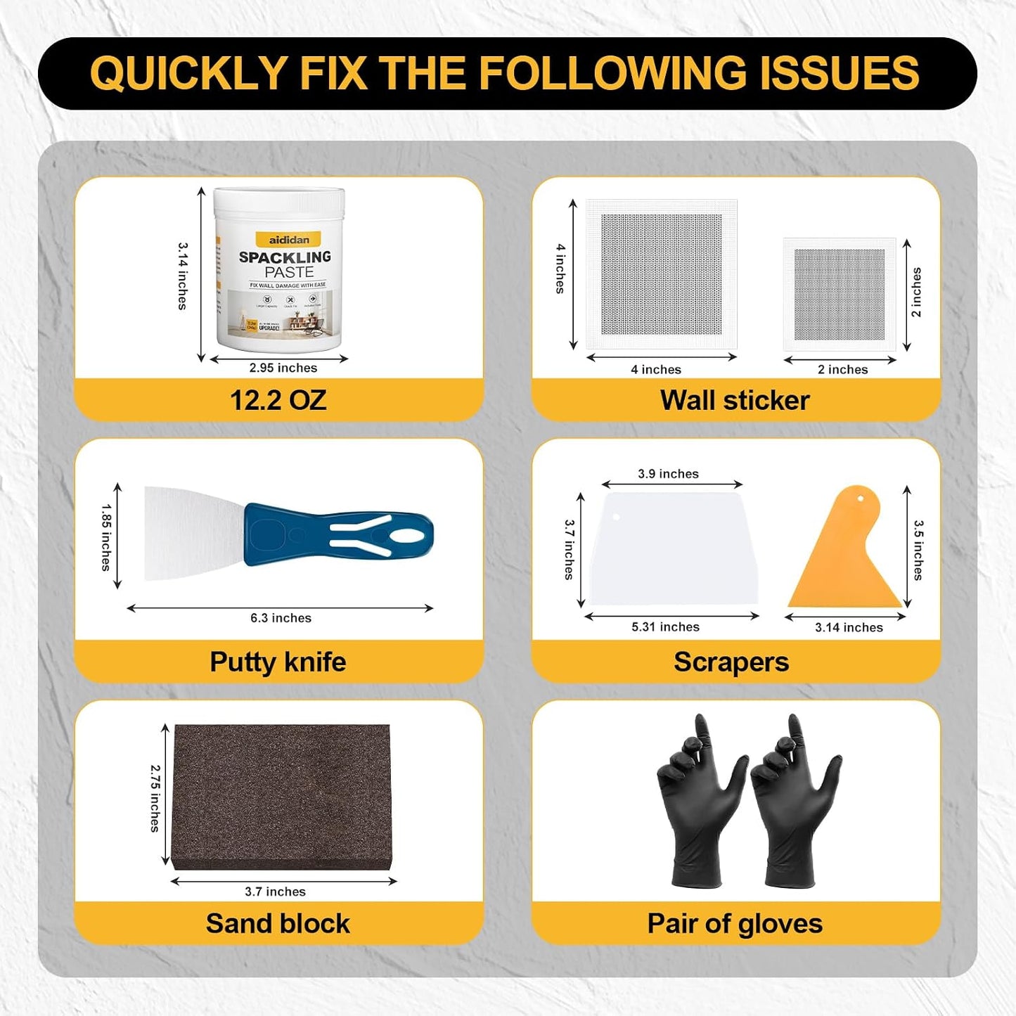 Drywall Repair Kit 12.2 Oz Wall Patch Repair Kit Wall Mending Agent | Spackle Wall Repair with Wall Patches/Sanding Sponge/Putty Knife/Scrapers/Gloves, Wall Surface Hole Quick and Easy Solution