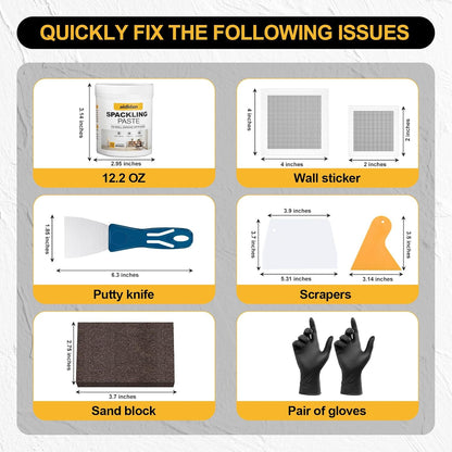 Drywall Repair Kit 12.2 Oz Wall Patch Repair Kit Wall Mending Agent | Spackle Wall Repair with Wall Patches/Sanding Sponge/Putty Knife/Scrapers/Gloves, Wall Surface Hole Quick and Easy Solution