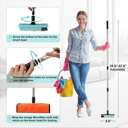 Grout Cleaner Brush with Long Handle, V-Shaped Floor Scrub Brush Swivel Grout Brush Stiff Bristle Floor Grout Scrubber for Bathroom, Tile Line, Crevice, Kitchen, Wall, Deck, Garage (Green)