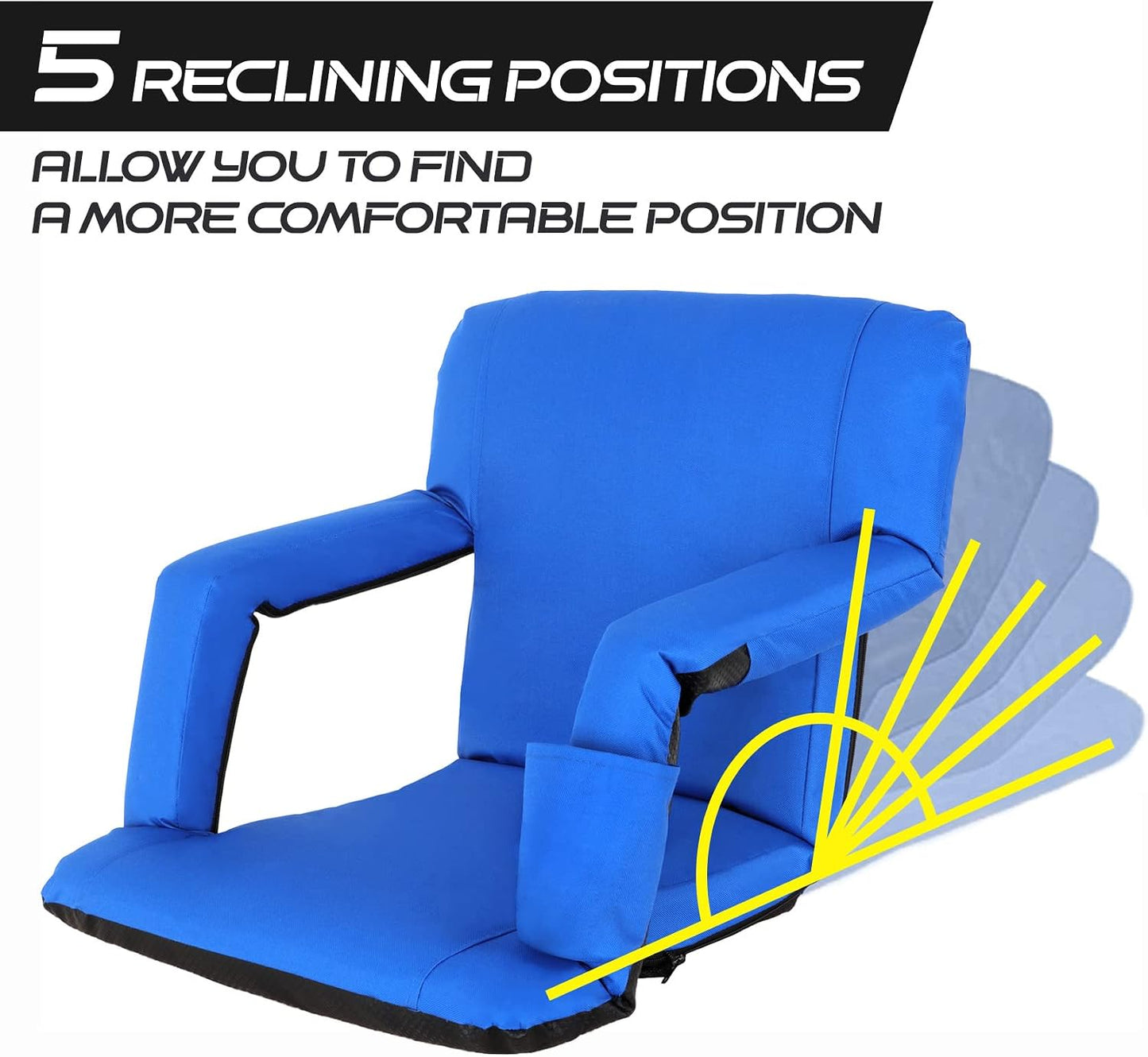 LEMY 20.5"/ 25" Wide Adjustable Stadium Seat for Bleachers Portable Water Resistant Stadium Chair with Back/Arms/Cushion for Outdoor or Indoor
