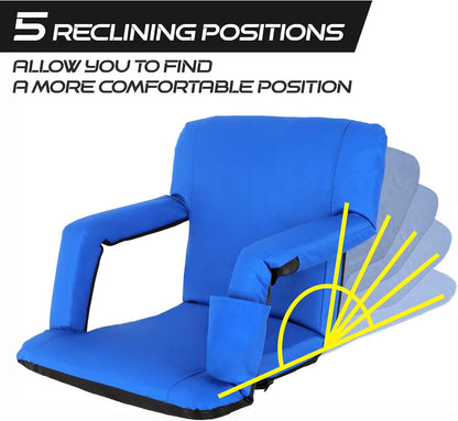 LEMY 20.5"/ 25" Wide Adjustable Stadium Seat for Bleachers Portable Water Resistant Stadium Chair with Back/Arms/Cushion for Outdoor or Indoor