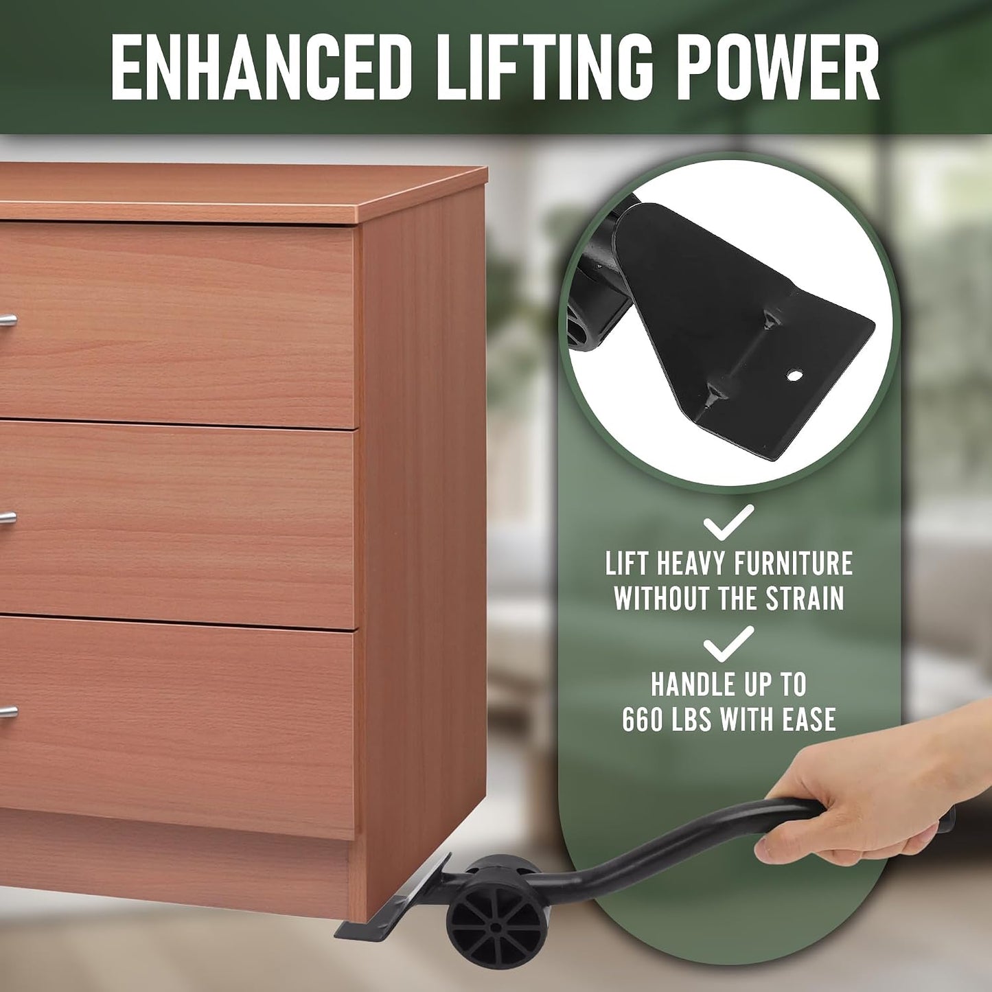 Heavy Duty Furniture Moving System with Lifter Tool and 4 Sliders - Easy Furniture Moving and Lifting Set - Safe for Hardwood Floors and Carpet - Supports Up to 660 lbs