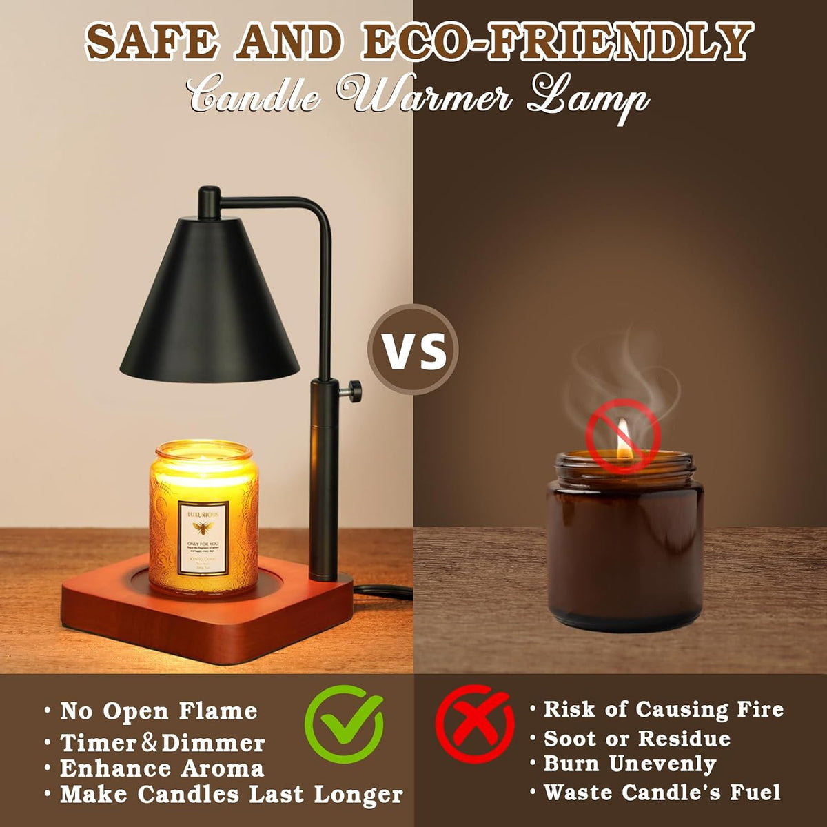 Modern Candle Warmer Lamp with Timer, Dimmable Candle Lamp Warmer, Mothers Day Birthday Gifts for Women Men, Black Candle Warmer, Adjustable Candle Light Warmer, Cozy Living Room Bedroom Home Decor
