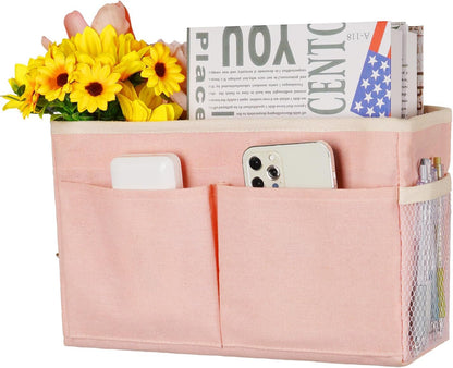 Bedside Caddy Storage with Water Bottle Holder for Bunk Bed Pink | Hanging Bedside Organizer for Hospital Bed Dorm Rooms