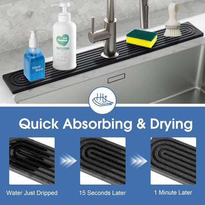 24 Inch Kitchen Sink Splash Guard, Sink Splash Guard Behind Faucet, Silicone Faucet Handle Drip Catcher Tray Mat for Kitchen, Bathroom Counter, Dark Gray, 23.6" x 4"