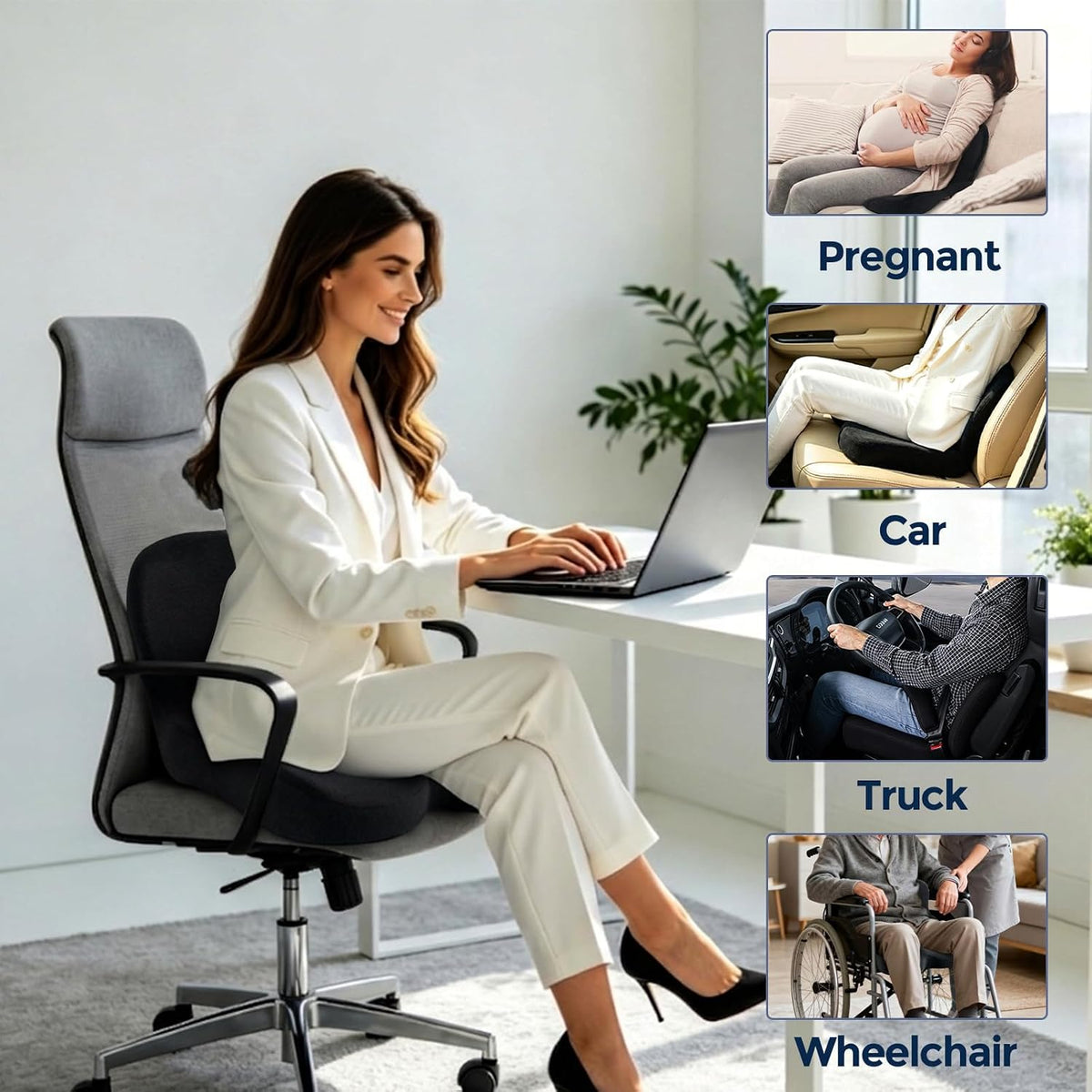 Seat Cushion with Lumbar Support Pillow, Back and Seat Cushion for Office