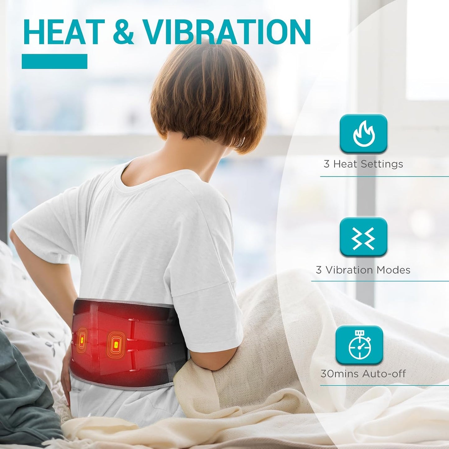 Comfytemp Cordless Heating Pad with Massager for Back, Gifts for Women Men | FSA Eligible HSA, Portable Lower Back Massager, Rechargeable Wireless Electric, Birthday Mom Dad Seniors 3 Heat 30mins, Grey