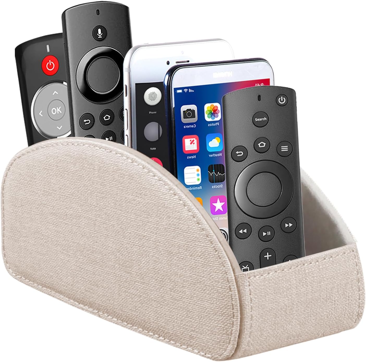 Pu Leather TV Remote Control Holder with 5 Compartments,Remote Caddy/Tray | Bedside Table Desk Storage Box/Organizer for Pen,DVD,Blu-Ray,Media Player,Heater Controller,Cosmetics,Glasses,Office Supplies