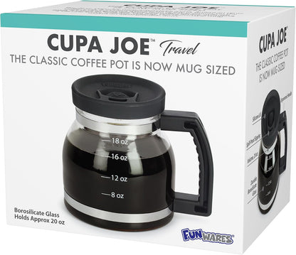 Funwares Cupa Joe Gift Set, 20 oz Glass Coffee Mug + Electric Mug Warmer | Keeps Coffee Hot All Day, One-Touch Warmer with Auto Shut-Off, Spill-Proof Lid, Borosilicate Glass, Desk & Office Gift