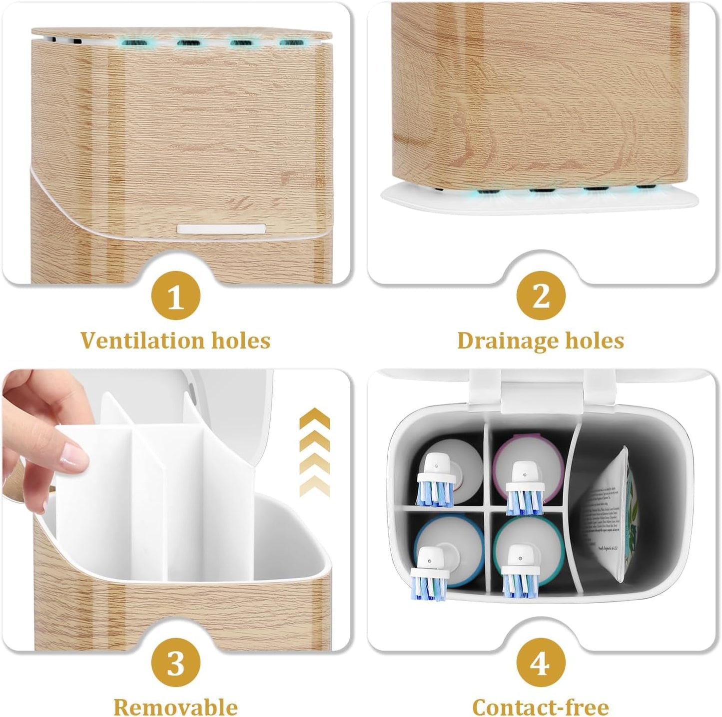 GFWARE Electric Toothbrush Holder with Cover, Ventilated & Drainage, Silver | Detachable 5 Slots Bathroom Organizer for Toothbrush & Toothpaste, Waterproof & Dustproof, Electric Toothbrushes Under 10 In