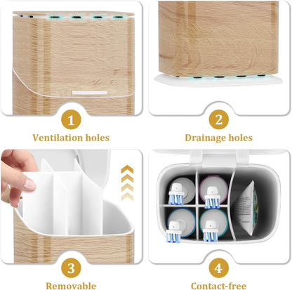 GFWARE Electric Toothbrush Holder with Cover, Ventilated & Drainage, Silver | Detachable 5 Slots Bathroom Organizer for Toothbrush & Toothpaste, Waterproof & Dustproof, Electric Toothbrushes Under 10 In