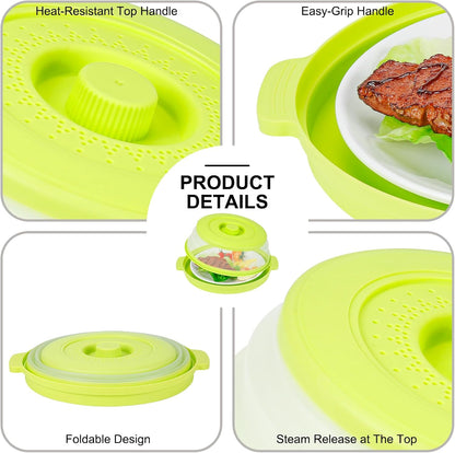 Microwave Splatter Cover for Food with Handle &Heat-Resistant Mat, 10.7" Collapsible Microwave Plate Cover - BPA Free, Dishwasher Safe Food Lid, Multi-Use Colander & Steamer for Meal Prep （Black）