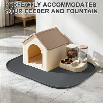 SMILOOL Waterproof Silicone Pet Food Mat with Raised Edge for Dog & Cat | 19" x 12" Non-Slip Pet Feeding Mats with Lip for Food & Water Bowl, Food Grade, Easy Cleaning, Black
