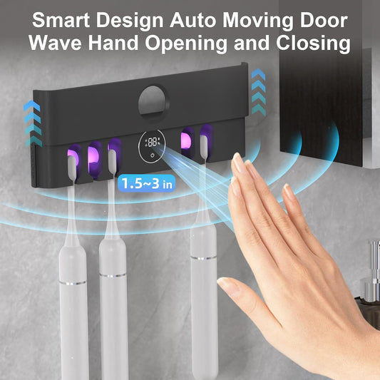 Toothbrush Holder and Cleaner Razor Holder and Dryer Auto Open/Close Cover Rechargeable Wall-Mounted Suitable for Most Toothbrushs