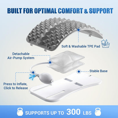 Back Stretcher for Back Pain, Adjustable Height & Soft Sponge Material | Lumbar Back Stretcher With Acupressure Points, Air Pump Adjustable Height, Spine Stretching Support, Scoliosis, Manual Includ