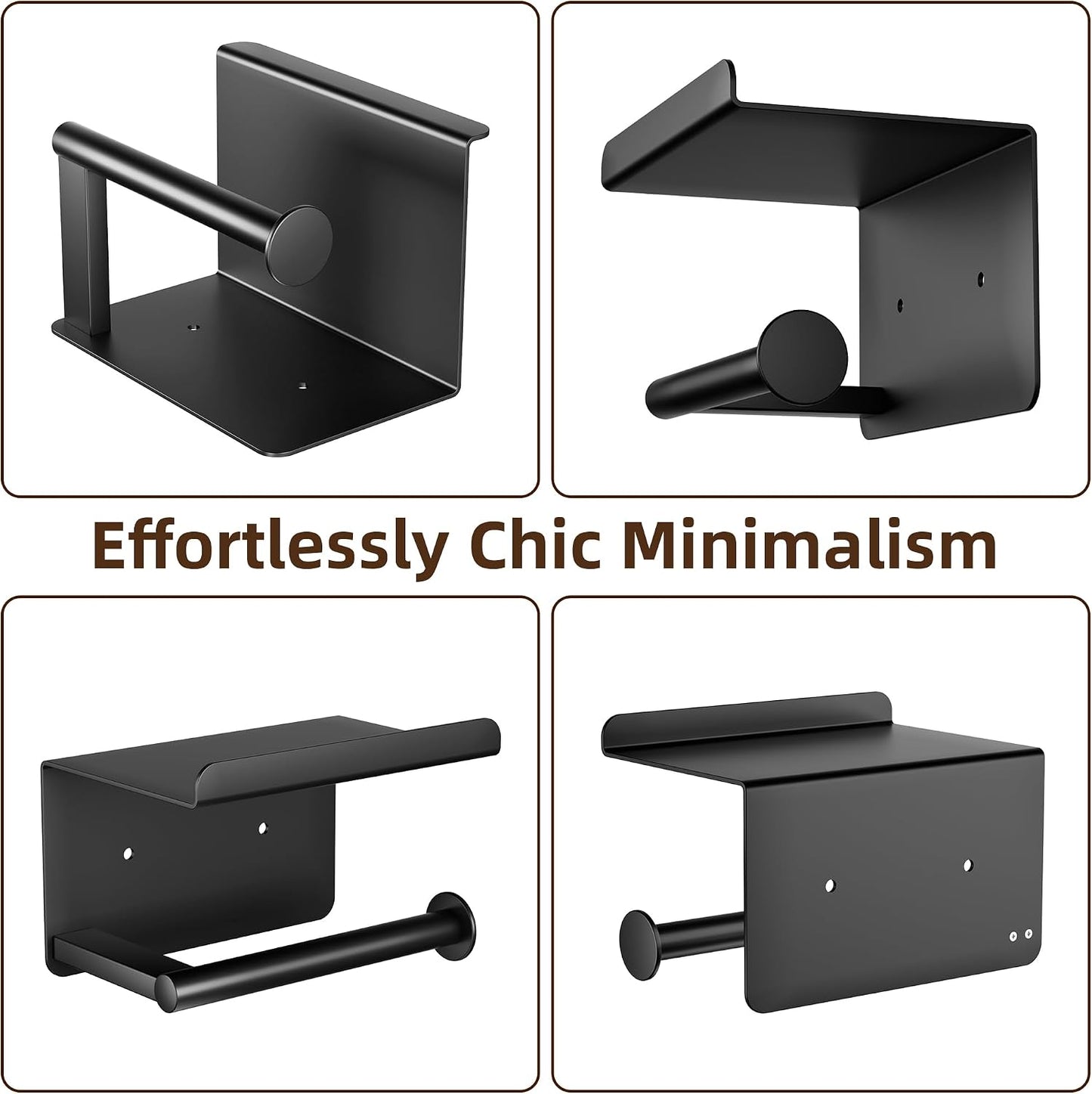 Adhesive Toilet Paper Holder with Shelf, Stainless Steel, Silver | Two Installation Ways:Self Adhesive or Wall Mount, Stick On Toilet Paper Holder, Peel and Stick, Bath Tissue Holder, Bathroom