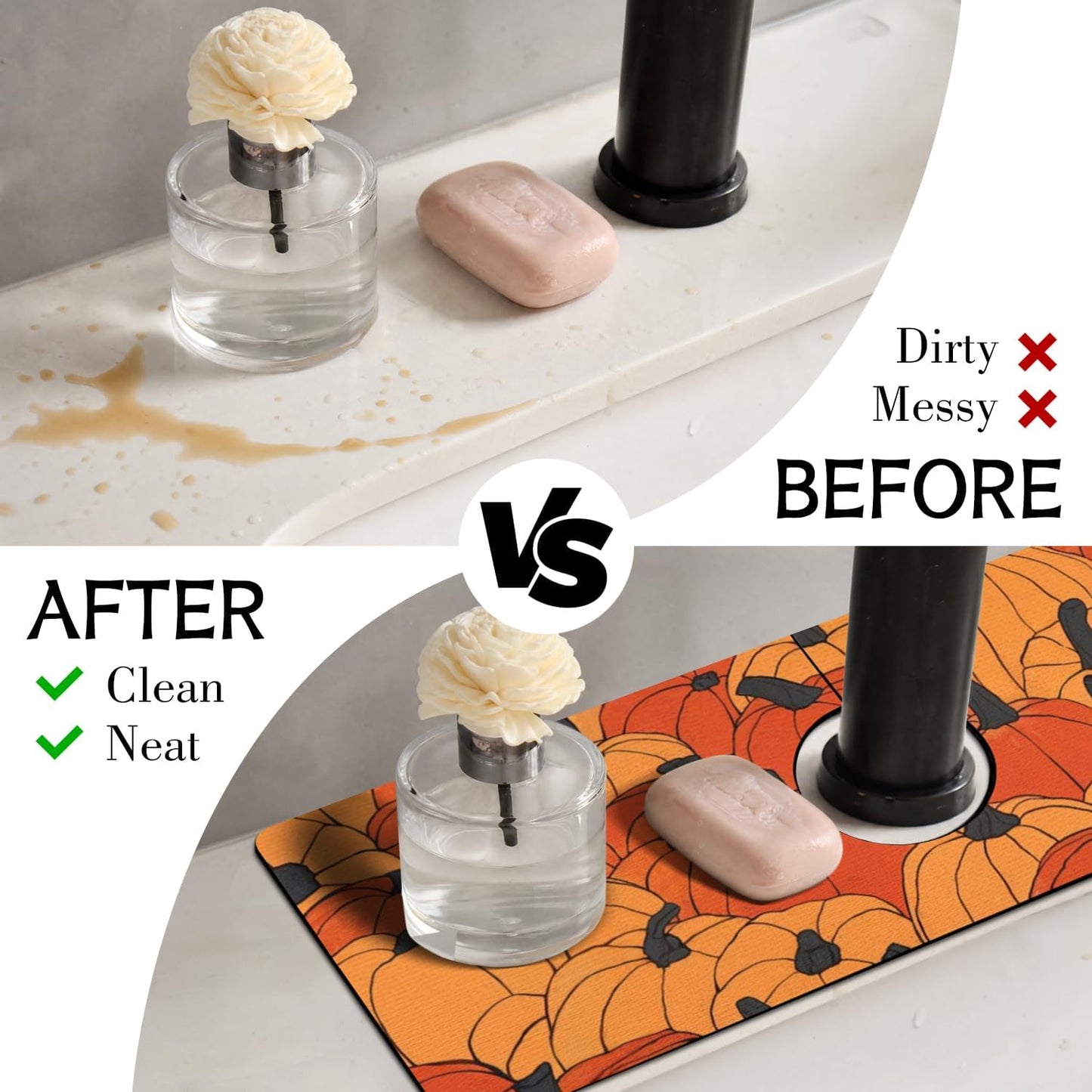Light Brown White Checkered Kitchen Sink Splash Guard Faucet Mat,Faucet Non-Slip Absorbent Mat,Farmhouse Sink Splash Guard Behind Faucet for Kitchen Bathroom, 15"x5.5"