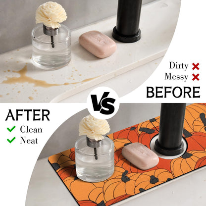 Light Brown White Checkered Kitchen Sink Splash Guard Faucet Mat,Faucet Non-Slip Absorbent Mat,Farmhouse Sink Splash Guard Behind Faucet for Kitchen Bathroom, 15"x5.5"