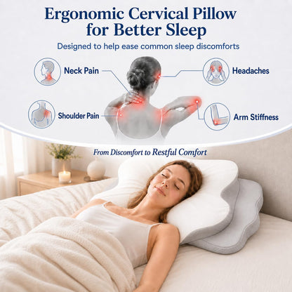 Pain Relief Cervical Neck Pillow for Sleeping, Ergonomic Pillow Cozy Sleeping, Odorless Memory Foam Pillow for Side Back Stomach Sleepers