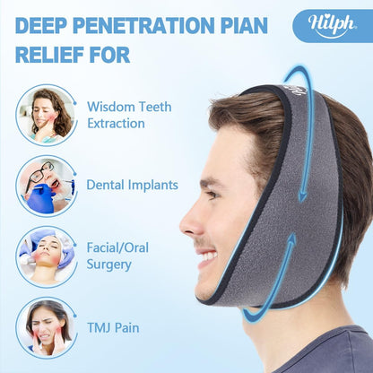 Hilph Wisdom Teeth Ice Pack Head Wrap, Face Ice Pack for Jaw Oral Surgery | Large Jaw Ice Wrap with 4 Hot Cold Gel Packs, Pain Relief for TMJ, Tonsillectomy, Wisdom Teeth Recovery Must Haves, Blue