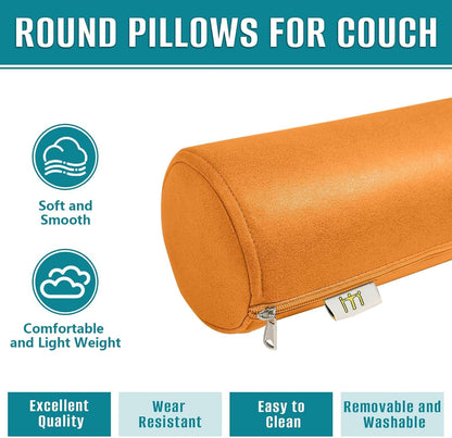 2 Pack Neck Roll Pillow, High-Density Foam Cylinder Bolster Pillow for Neck, Back & Lumbar Support, Ergonomic Round Pillow for Side Sleepers, Sleeping, Removable Washable Cover (7.9''x23.6'' Orange)