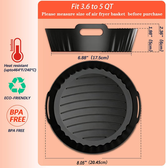 2Pcs Silicone Air Fryer Liners Reusable Square Thickened Airfryer Basket for 4 to 7 QT Baking Tray Accessories Kitchen Gadgets Replacement of Flammable Disposable Parchment Paper