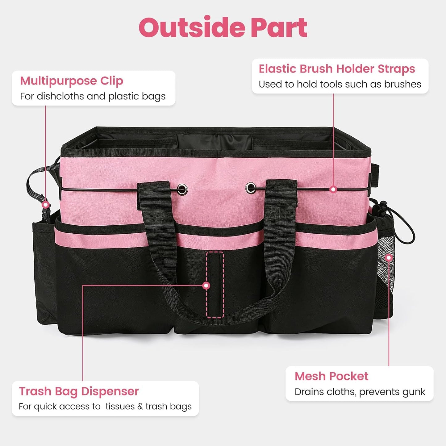 Wearable Large Cleaning Caddy Bag with Dividers, Household Cleaning Caddy for Cleaning Supplies Organizer Car Wash, Cleaner Tote Detailing Bag with Shoulder Strap and Handles for Housekeeper Storage