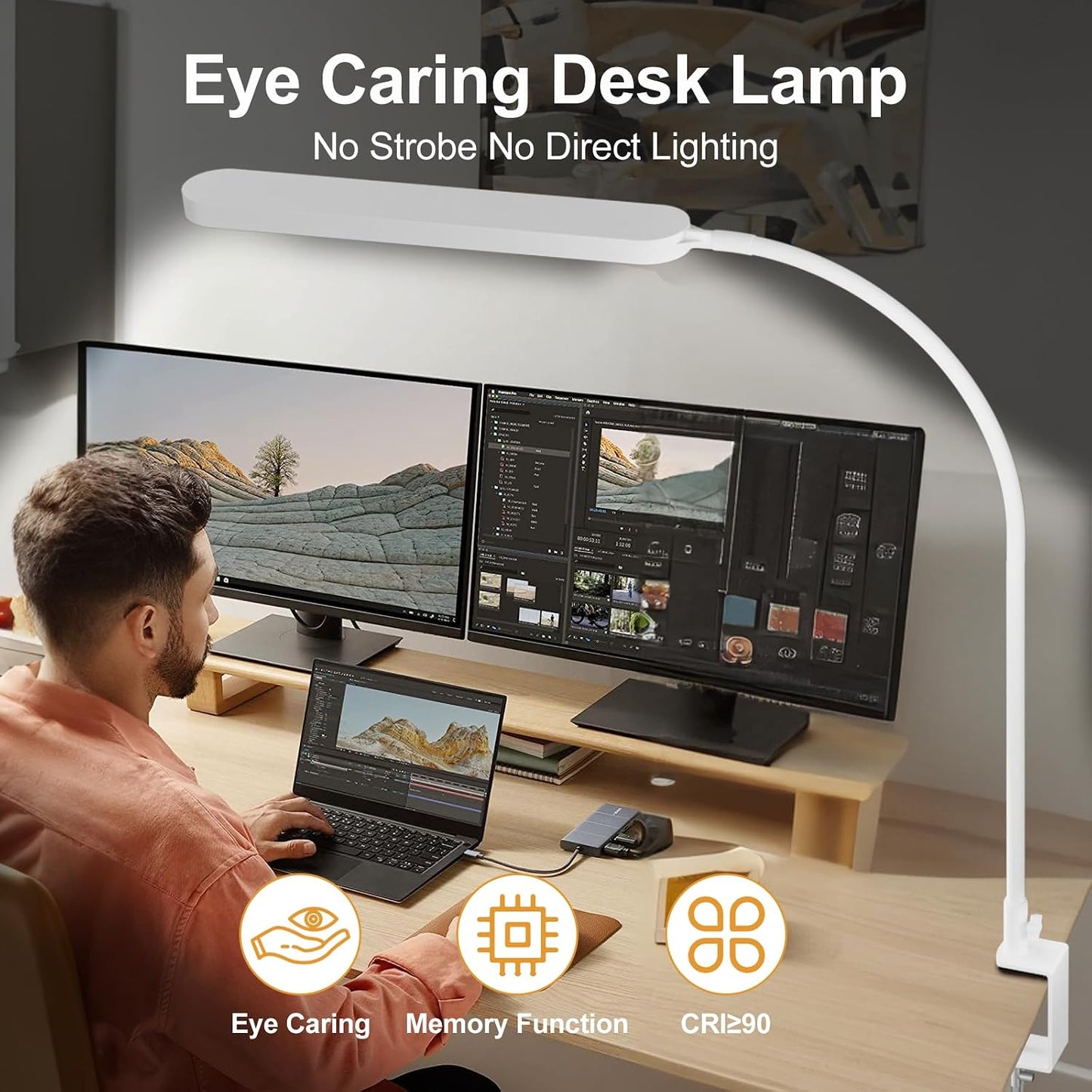 SKYLEO Desk Lamp for Home Office, Eye Comfortable LED Desk Light for Long Hours, Adjustable Swing Arm with Memory Function, Black