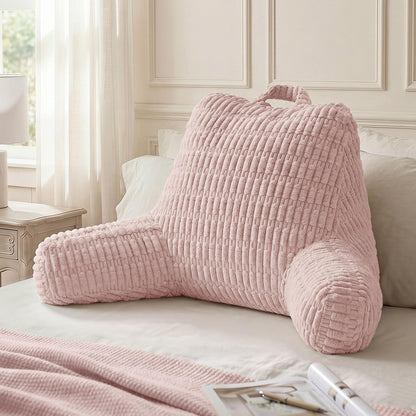 Blissful Diary Reading Pillow, Backrest Pillow with Shredded Memory Foam for Adult & Children, Designed for Bed and Couch Sitting Up, Includes Arms, Pockets and Washable Cover, Off White