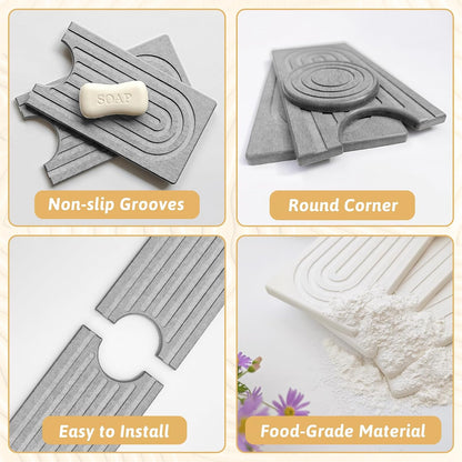 Faucet Mat for Kitchen Sink, 18" Wide Diatomite Fast Drying Stone Tray, Super Absorbent, Prevents Moisture Buildup, Faucet Water Splash Guard for Bathroom Counter, Sink Protector Gift for Mom, White
