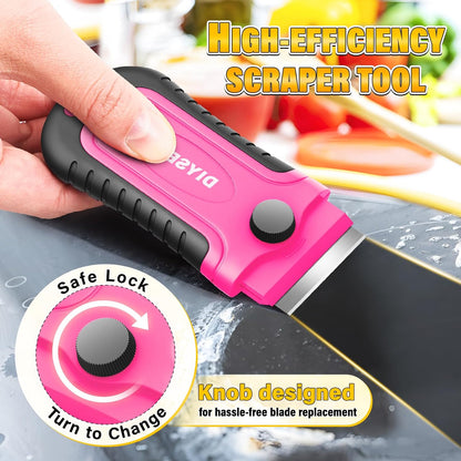 DIYSELF 1 Pack Razor Blade Scraper with 15 Extra Blades, Scraper Tool for Cleaning Window, Paint, Cooktop, Oven, Glass Stove Top Scraper, Razor Scraper with Buit-In Blade Storage | Razor Scraper for Cleaning Window, Paint, Cooktop, Oven, Glass Stove Top