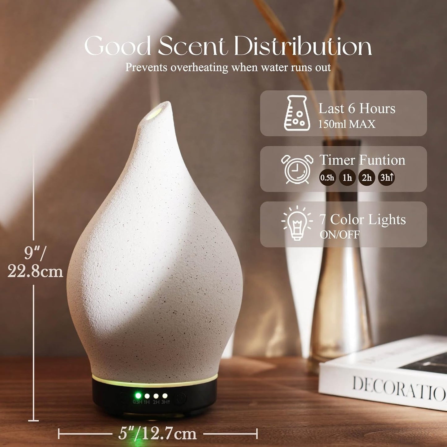 Porseme Oil Diffuser 3D Glass Aromatherapy Ultrasonic Humidifier, Air Refresh Auto Shut-Off, Timer Setting, BPA Free for Home Hotel Yoga Leisure SPA Gift 150ml Last 6H - Colors B