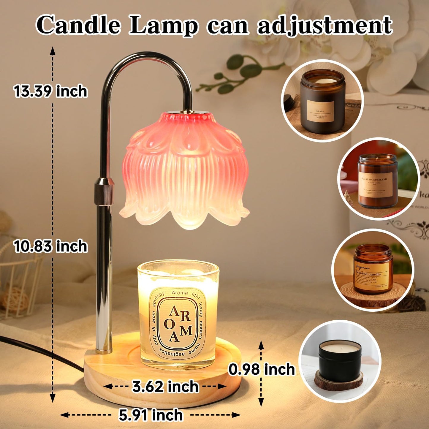 Fragrance Candle Warmer Lamp with 2 Bulbs Electric Candle Warmer with Timer & Dimmer for Home Decor