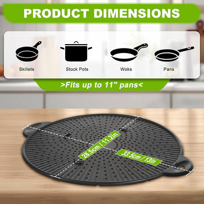 Silicone Splatter Screen for Frying Pan - 11 Inch Heat-Resistant Silicone Grease Splatter Guard, Multi-Use Oil Splash Guard for Kitchen Cooking Pan Cover, Dishwasher Safe