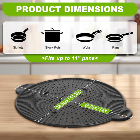 Silicone Splatter Screen for Frying Pan - 11 Inch Heat-Resistant Silicone Grease Splatter Guard, Multi-Use Oil Splash Guard for Kitchen Cooking Pan Cover, Dishwasher Safe