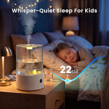 COWSAR Humidifier for Bedroom, 3L Top Fill Cool Mist Humidifier for Large Room, Easy to Fill & Clean, Quiet 22dB, Baby Humidifier, Nightlight, Timer/Sleep Mode, 360° Nozzle, Aromatherapy Tray, White