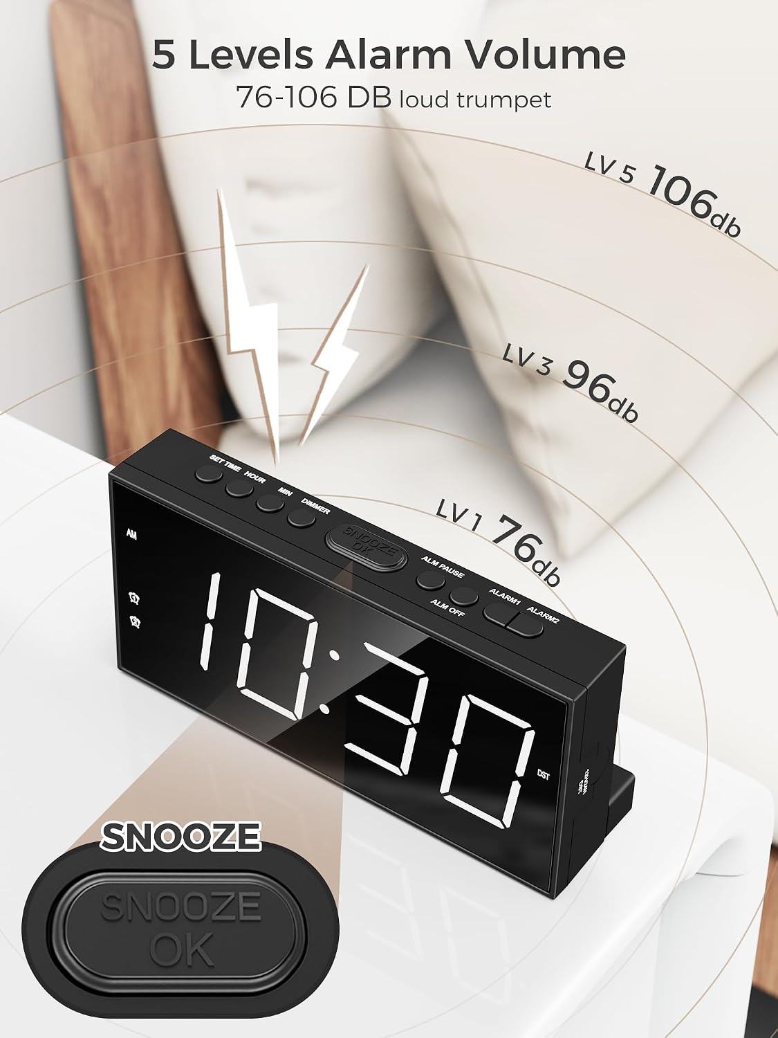 Vibrating Alarm Clock for Heavy Sleepers with Bed Shaker, 116dB Dual Alarms