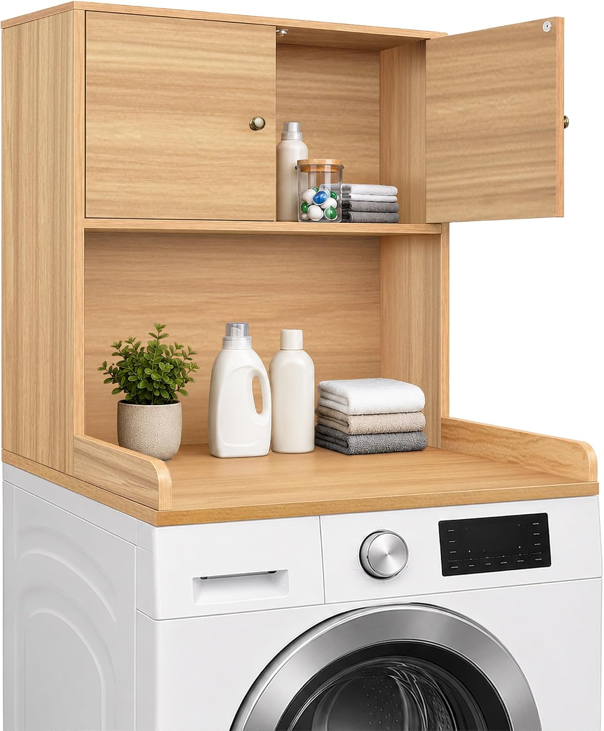 Laundry Storage & Organization (Oak) | Washer and Dryer Topper with Edge, Over Washer and Dryer Shelves for Laundry Room, Universal Fit, 27.5"Wx27.5"Dx29"H