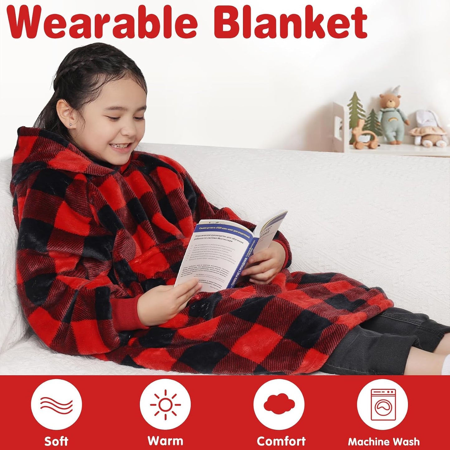 Wearable Blanket Sweatshirt Gifts for Women and Men, Warm and Cozy Giant Blanket Hoodie, Thick Flannel Blanket with Sleeves and Giant Pocket - Dark Gray