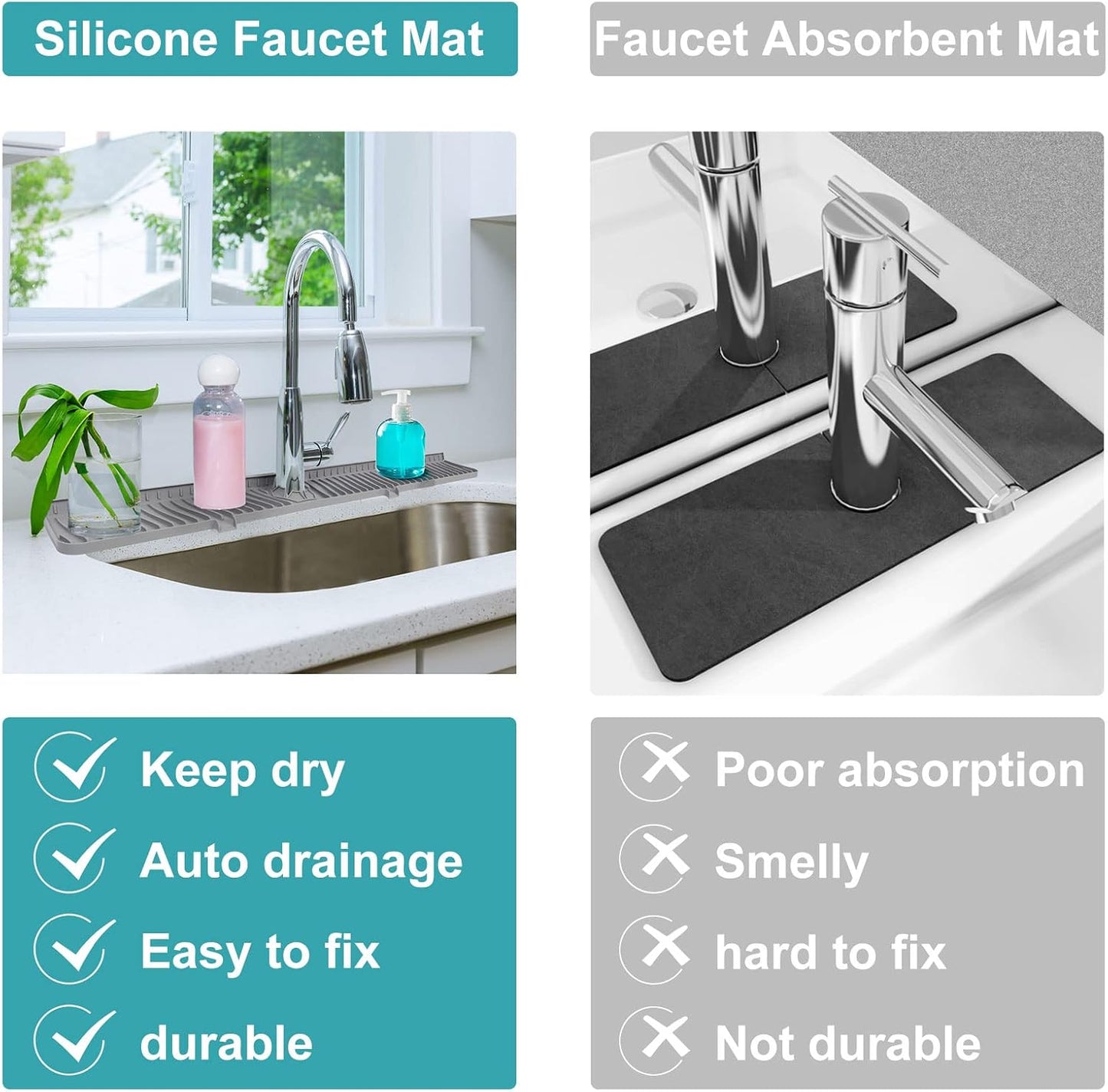 30 Inch Kitchen Sink Splash Guard, Large Size Faucet Mat for Kitchen Sink, Longer Silicone Faucet Handle Drip Catcher Tray for Kitchen Countertop, Bathroom, Farmhouse