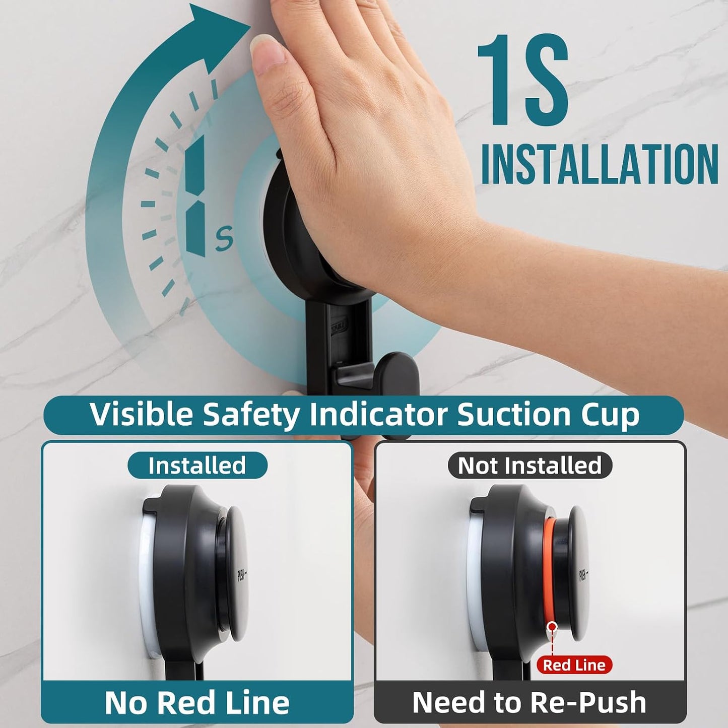 TAILI 2 Pack Upgraded Suction Cup Razor Holder for Shower Waterproof, Black | Visible Safety Indicator, Rust-Resistant Bathroom Organizer, No-Drill Glass Shower Wall Hook for Towel,Loofah,Razor,Squeegee