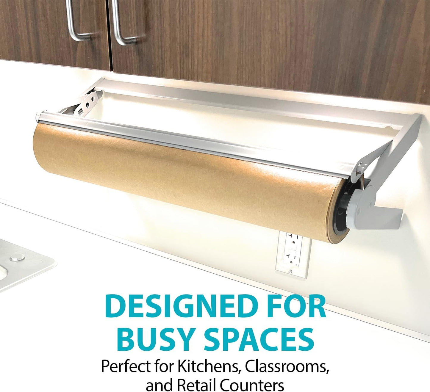 30 Inch Paper Roll Dispenser with Cutter, Desktop or Wall Mount Set Up | Straight Edge Paper Cutter, Made in USA Roll Dispenser, Versatile Use for Home, School, or Office, Compatible w/ Large Rolls