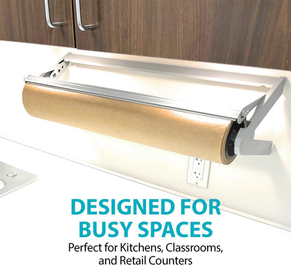 30 Inch Paper Roll Dispenser with Cutter, Desktop or Wall Mount Set Up | Straight Edge Paper Cutter, Made in USA Roll Dispenser, Versatile Use for Home, School, or Office, Compatible w/ Large Rolls