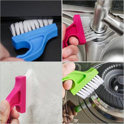 Asltw Swan Neck Cleaning Brush Set, 3 Angled Handle Scrub Brushes + 1 Crevice Brush for Window Tracks, Grout, Corners and Tight Spaces, Firm Bristles for Deep Cleaning in Kitchen and Bathroom