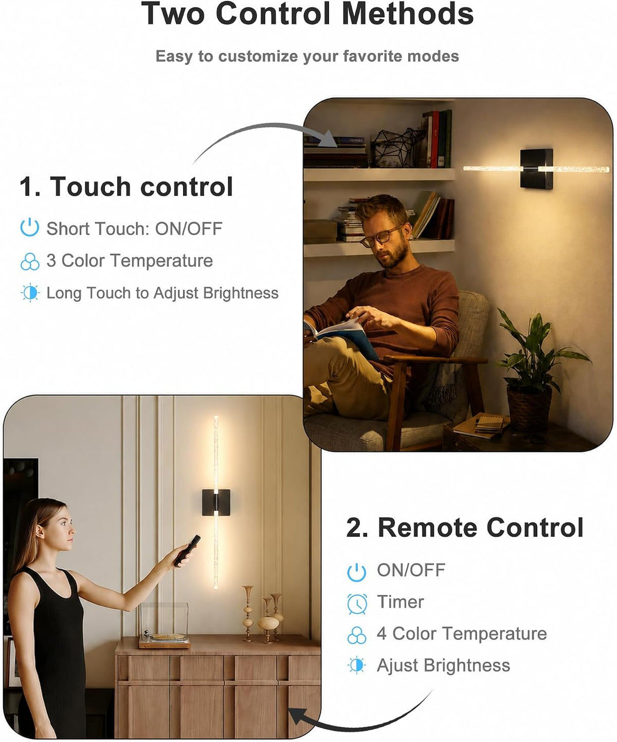 iThird Battery Operated Wall Sconces Set of 2: 10000mAh Rechargeable Wireless Wall Lights, 360° Rotatable Magnetic Wall Lamp, 4CCT Dimmable LED Wall Lighting for Bedroom Living Room Hallway, 31.7in