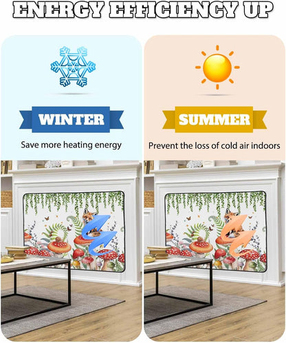 Magnetic Fireplace Cover Red Mushroom Fox Fireplace Screen Decorative Eucalyptus Leaves Butterfly Black Insulation Fireplaces Blocker Save Energy Fireplaces Draft Stopper Covers for Living Room 36x30