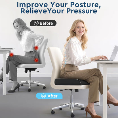 Seat Cushion, Memory Foam Office Chair Cushion, Black, Large | Office Desk Accessories, Butt Pillow for Long Sitting Sciatica, Coccyx, Tailbone, Hip Pain Relief - for Home, Car, Airplane