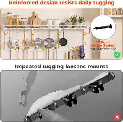 Broom Holder Wall Mount with Shelf, Black, L | 3 in 1 Broom and Mop Organizer, Wall Hanging, For Laundry, Garage, Utility, Vacuum Stand Alternative