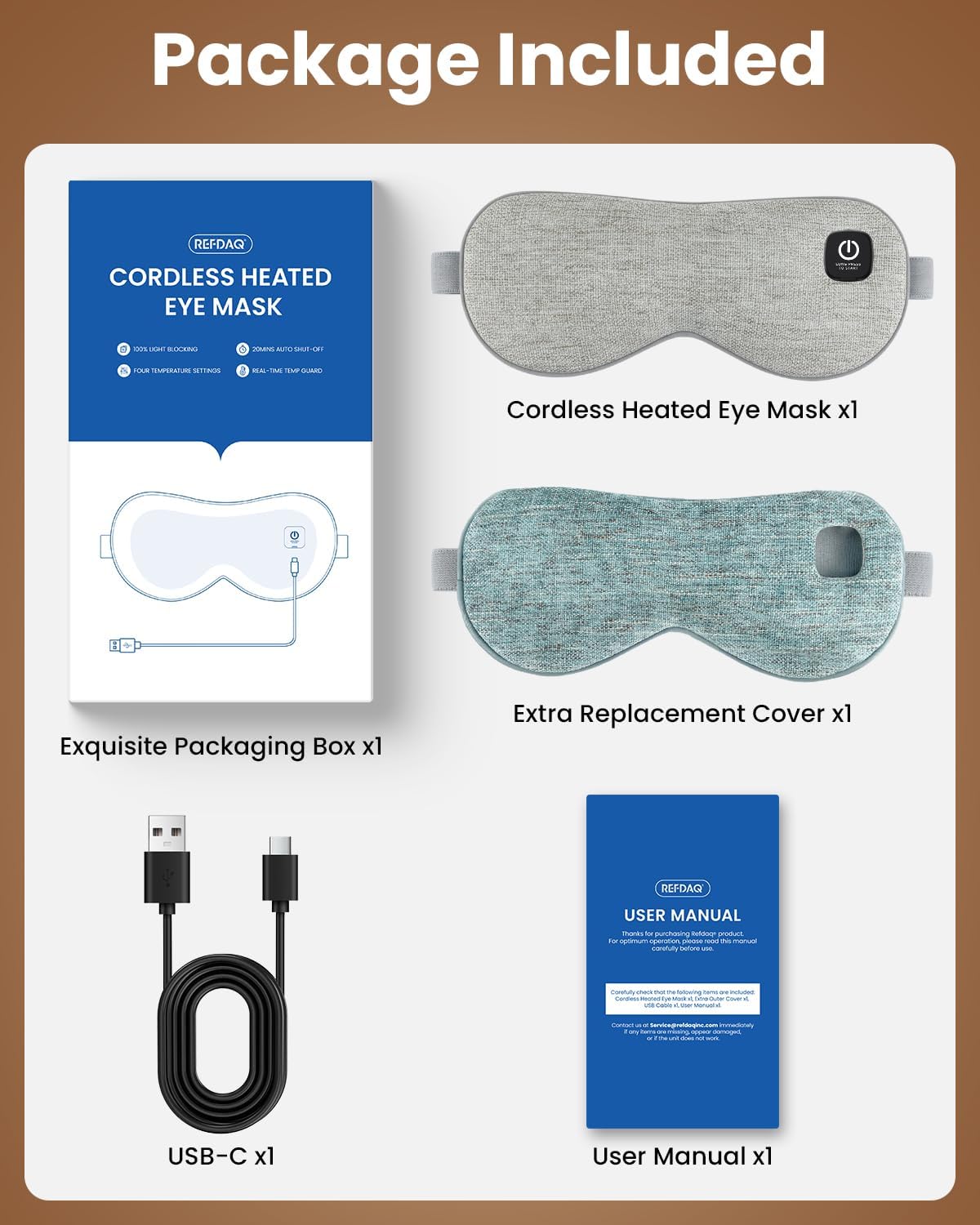 Cordless Heated Eye Mask, Rechargeable Mask with 4 Heat Levels for Dry Eyes