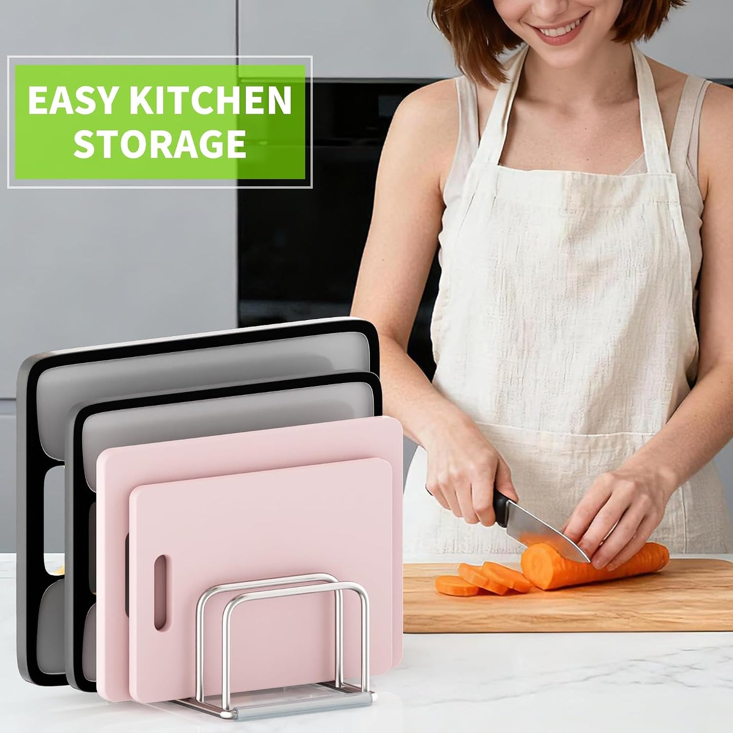 Cutting Board Holder Stand, Chopping Board Organizer Rack with 304 Stainless Steel, Cookie Sheet Storage Organizer, 1.0 & 1.2 Inch Wide Slots (1 Pack)